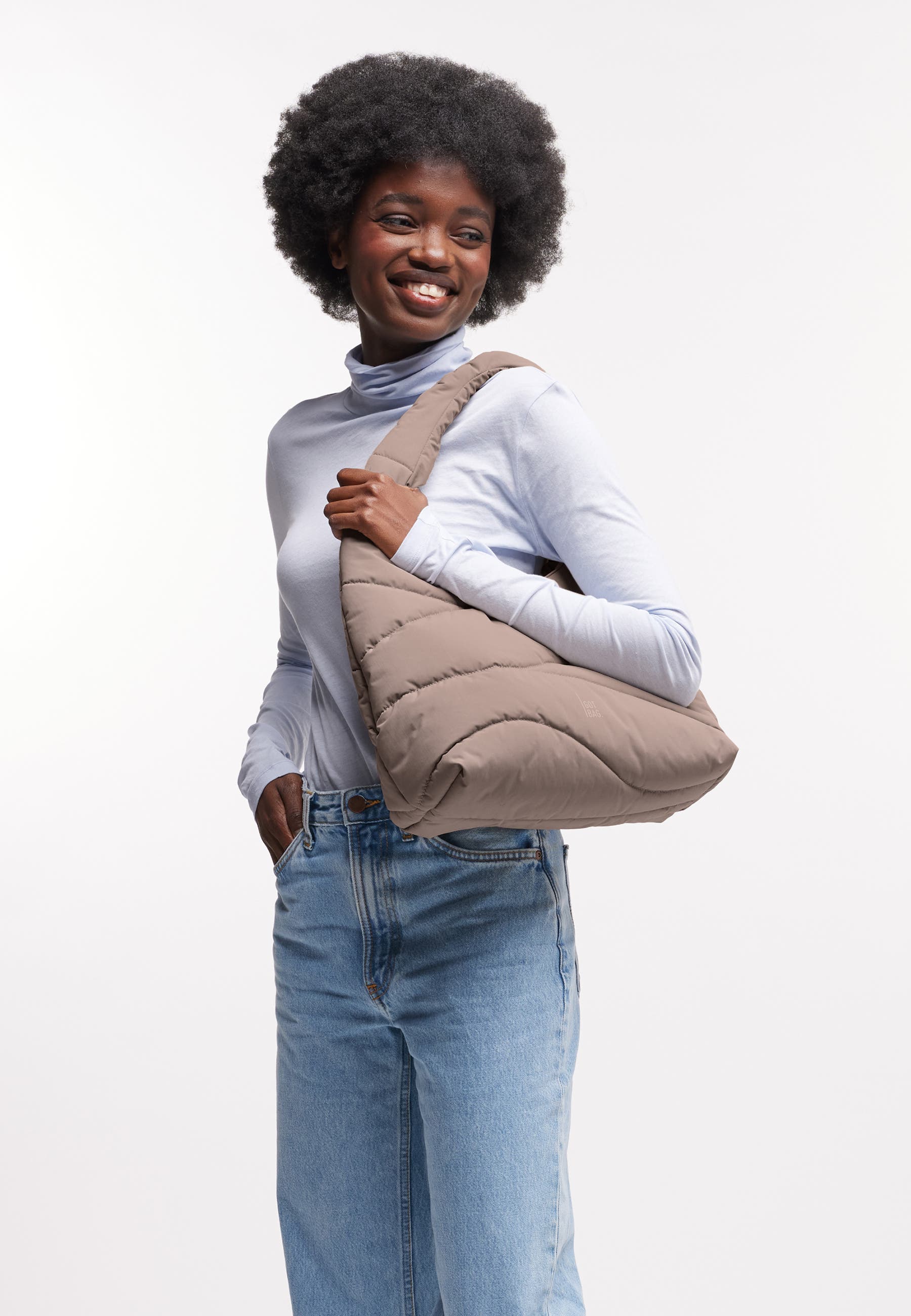 Wavy Puffer Recycled Nylon Shoulder Bag, Alternate, color, oyster