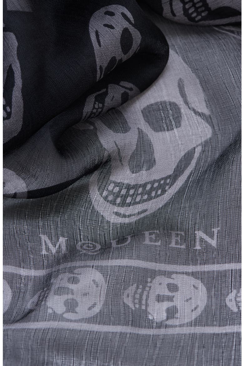 Skull Print Silk Scarf, Alternate, color, BLACK/ DARK GREY