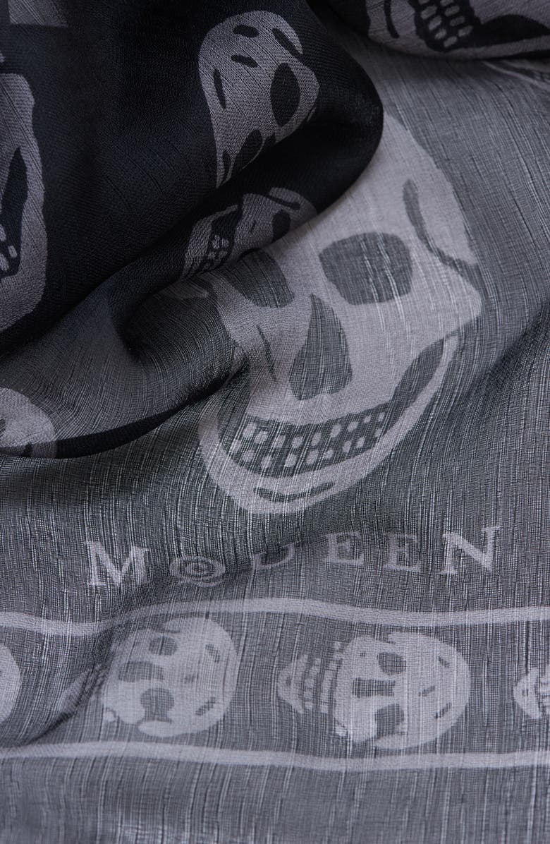 McQueen Skull Print Silk Scarf, Alternate, color, Black/ Dark Grey
