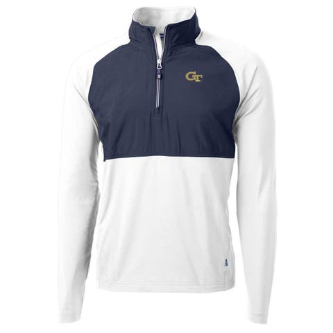 Men's Cutter & Buck White/Navy Georgia Tech Yellow Jackets Adapt Eco Knit Hybrid Recycled Quarter-Zip Pullover Top