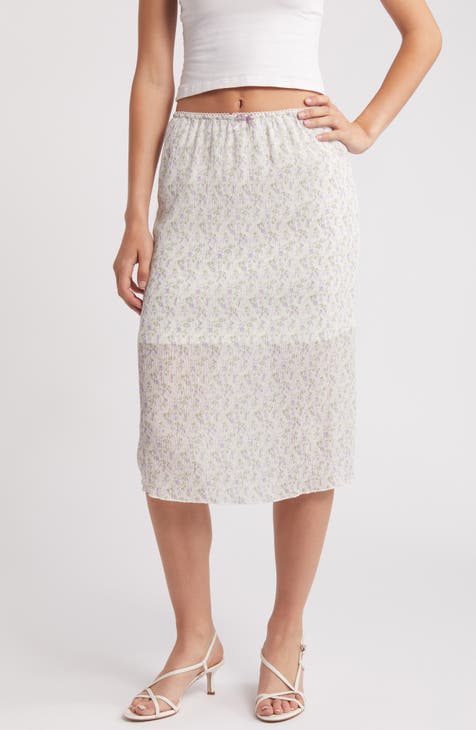 Floral Crinkle Midi Skirt