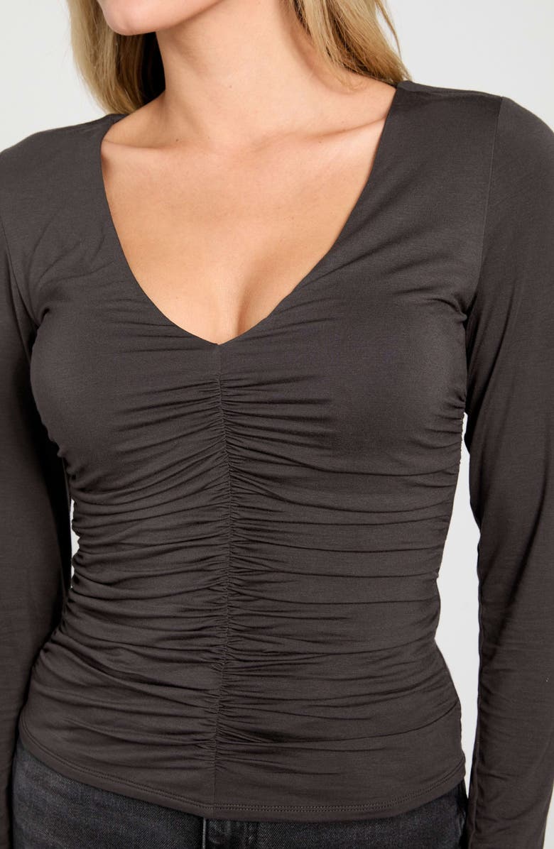 GUESS Ayleen Ruched Long Sleeve Jersey Top, Alternate, color, Medium Grey