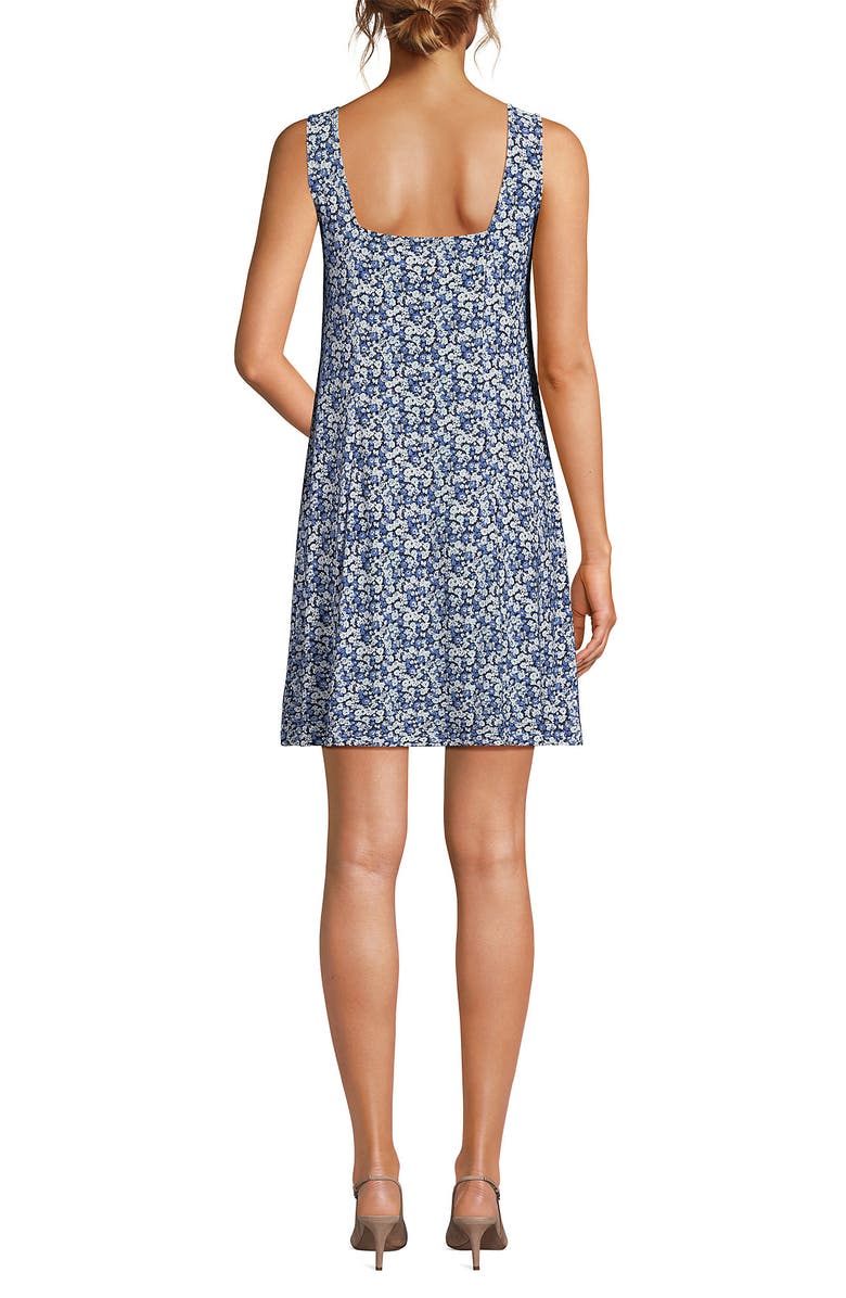 Lands' End Silky Knit Mini Shift Dress, Alternate, color, Navy/Clear Blue Ditsy Floral