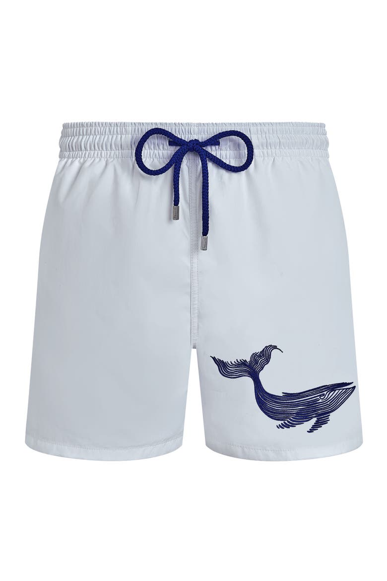 Men Swim Shorts Embroidered Whale, Main, color, white
