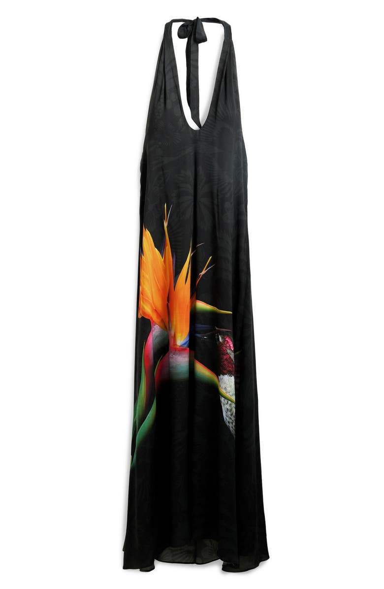 Desigual Halter Maxi Cover-Up Dress, Alternate, color, Black