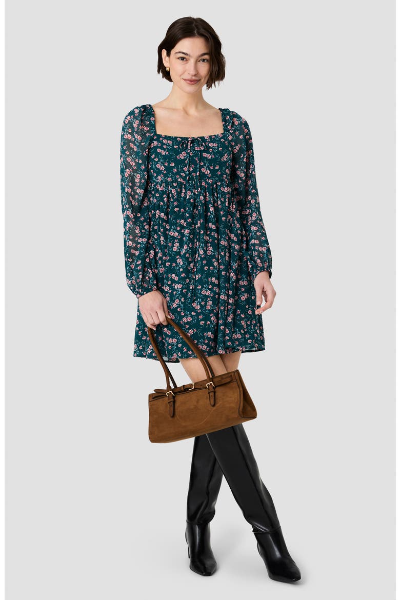 Marina Lucia Floral Chiffon Minidress, Alternate, color, DEEP TEAL LUCIA FLEUR MULTI