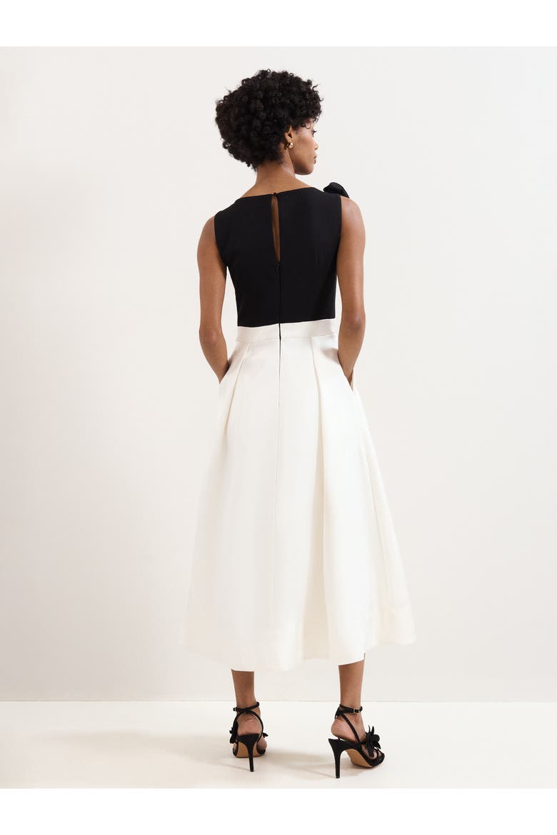 Perla Satin Midi Dress, Alternate, color, Black/Ivory