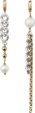 Kate Spade New York chain reaction faux pearl mismatched linear drop earrings