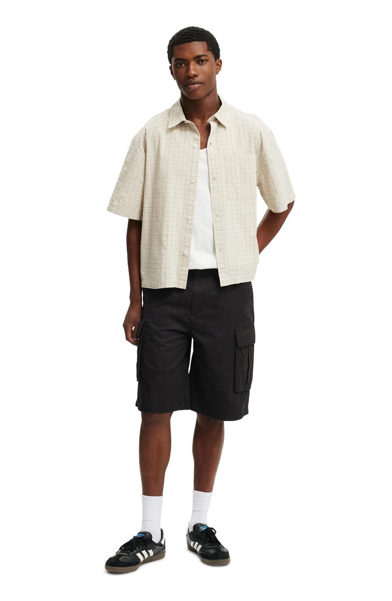 Cotton On Men's Darcy Short Sleeve Shirt, Alternate, color, Bone Grid Check