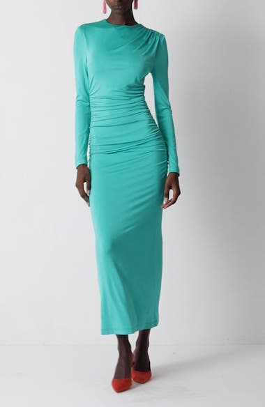 knee length dresses for ladies Teal Tube Bodycon Dress & Cardigan Set – Qurves Boutique main image 0