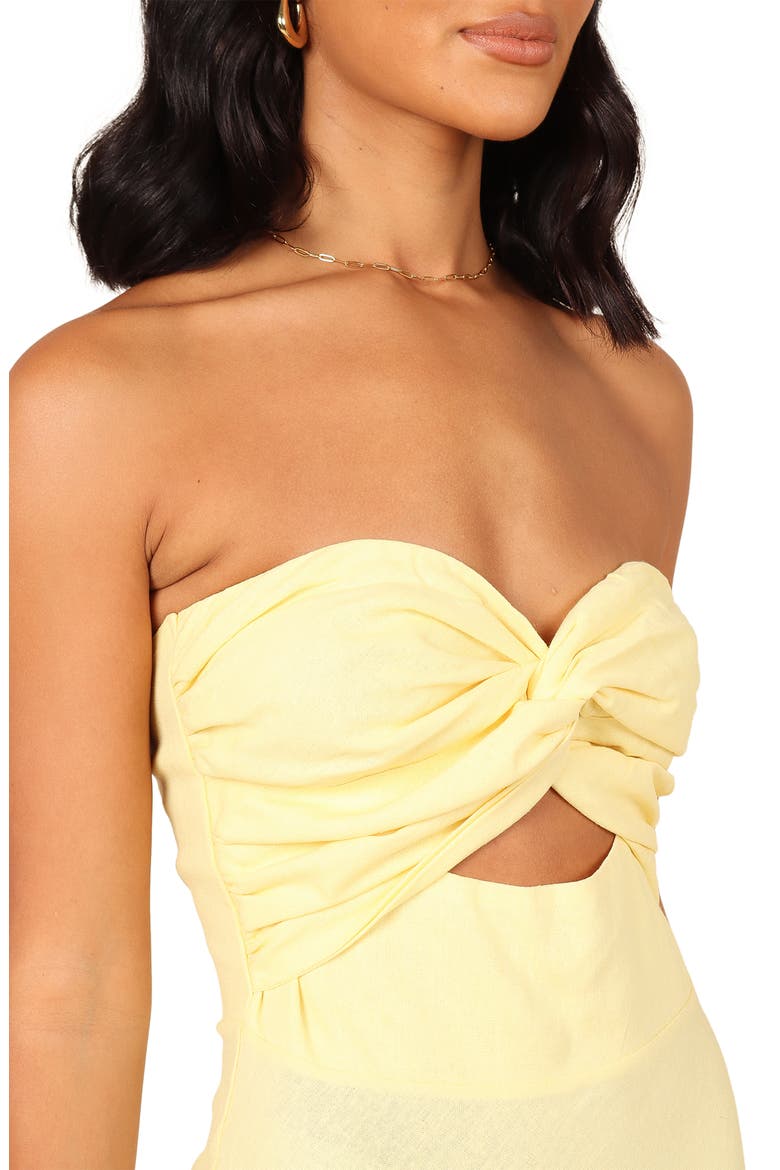 Rosetta Cutout Cotton & Linen Strapless Dress, Alternate, color, LEMON