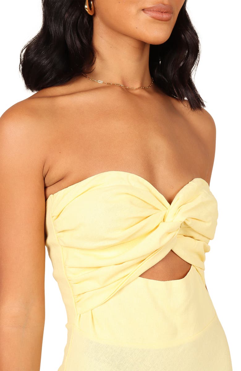Petal & Pup Rosetta Cutout Cotton & Linen Strapless Dress, Alternate, color, Lemon