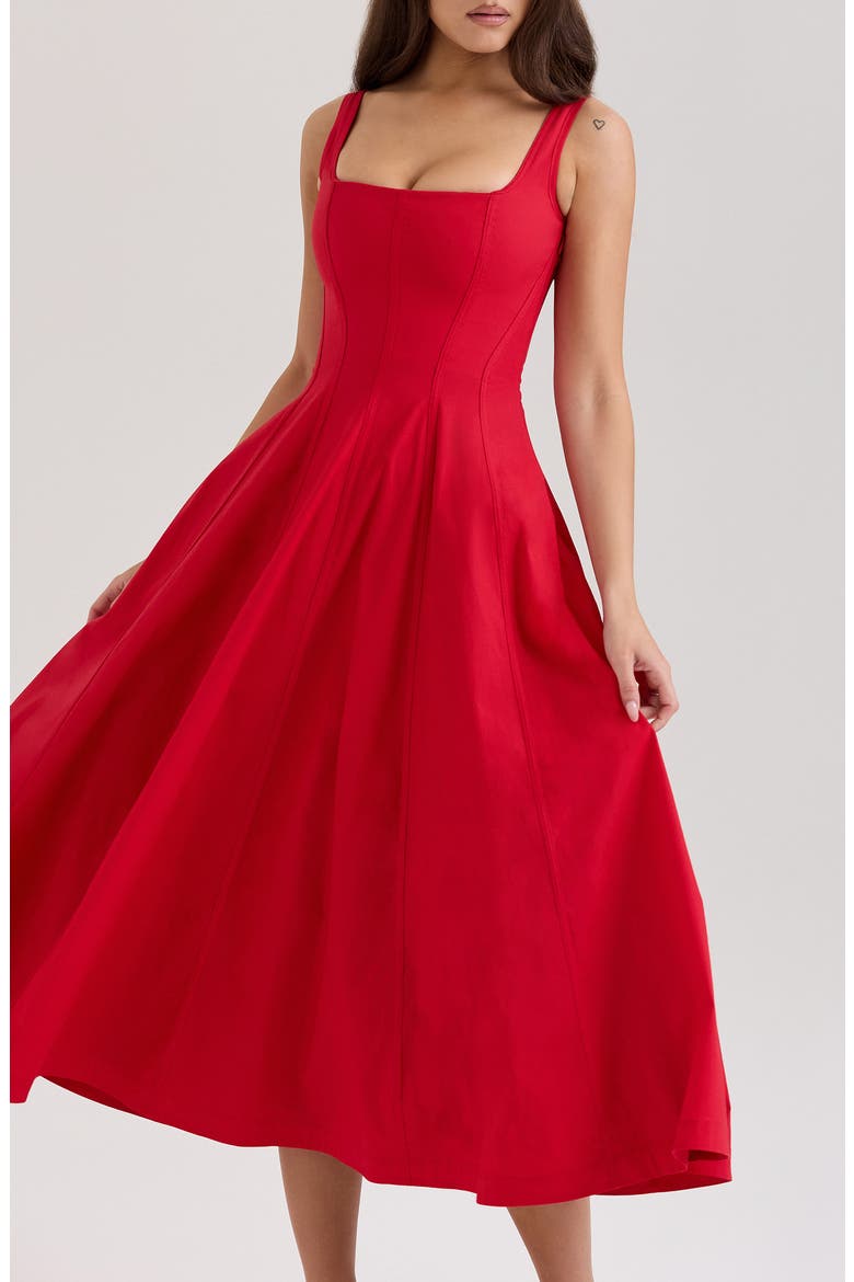 Mariabella Lace-Up Stretch Cotton Midi Dress, Alternate, color, RACING RED