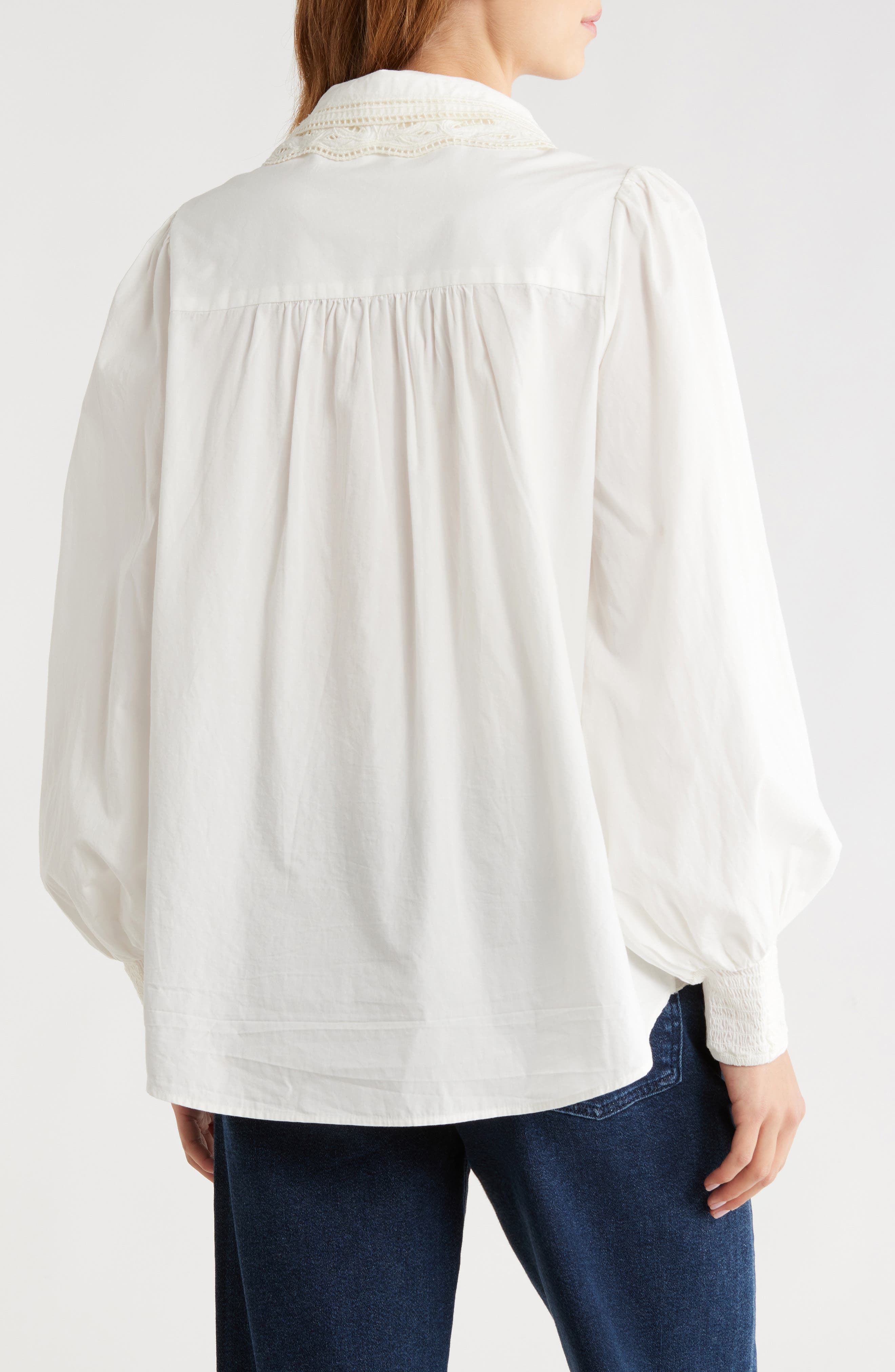 Embroidered Eyelet Puff Sleeve Button-Up Shirt - image 2