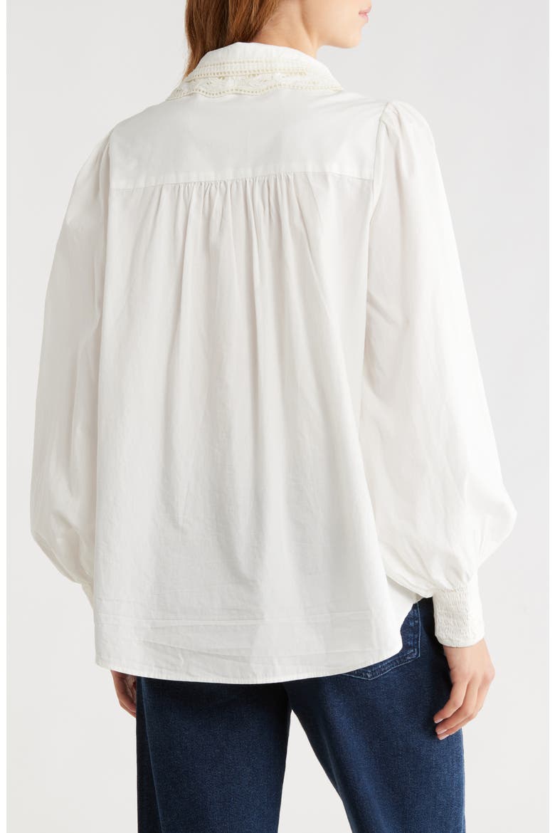 Embroidered Eyelet Puff Sleeve Button-Up Shirt, Alternate, color, OFF-WHITE