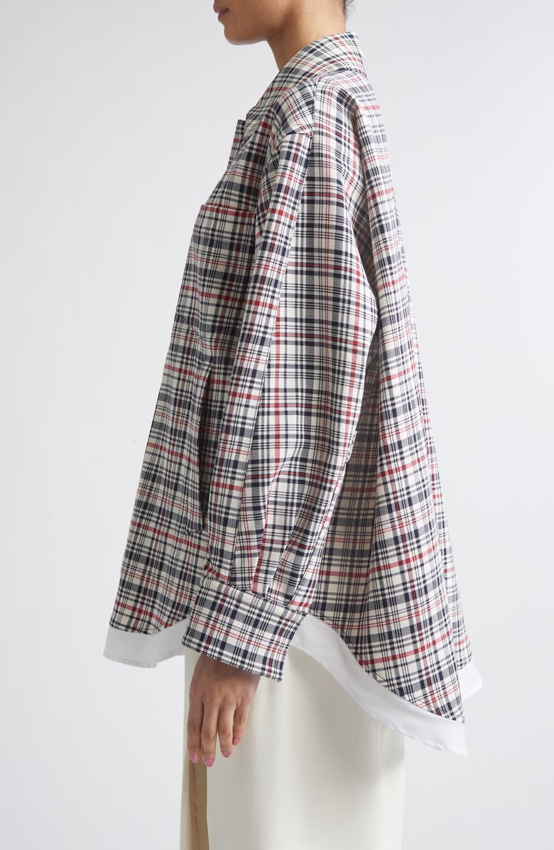 Victoria Beckham Relaxed Plaid Cotton & Virgin Wool Cocoon Shacket, Alternate, color, White/ Blue/ Red