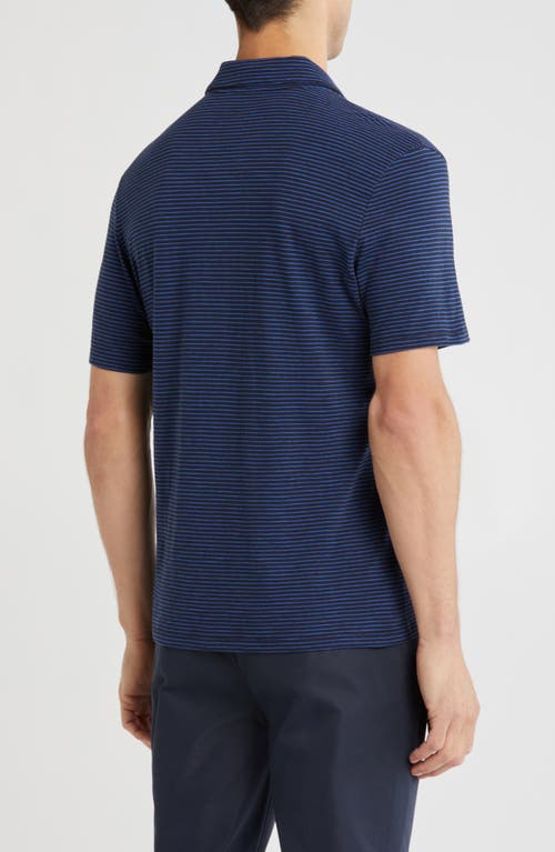 Vince Stripe Cotton Slub Polo In Blue