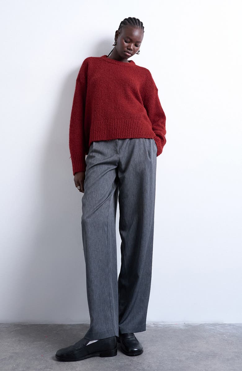 Topshop Fluffy Crewneck Sweater, Alternate, color, Red