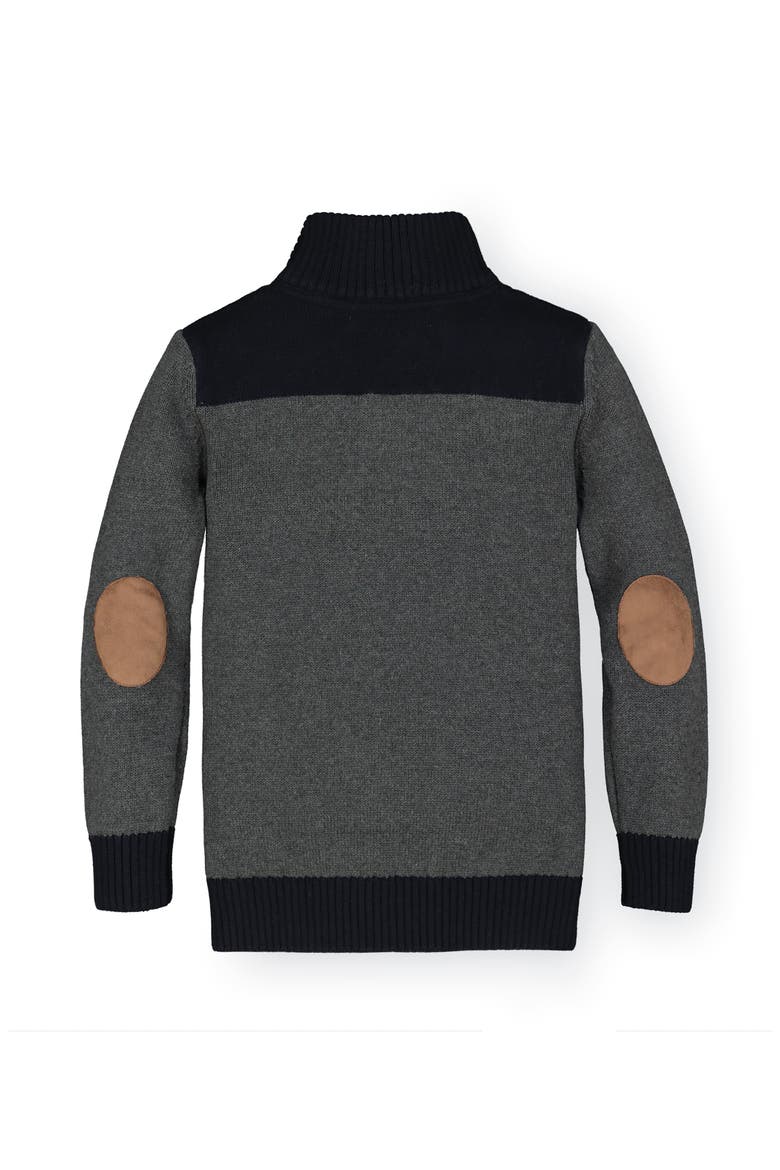 Kids' Organic Mock Neck Sweater with Elbow Patches, Alternate, color, Charcoal Heather and Black