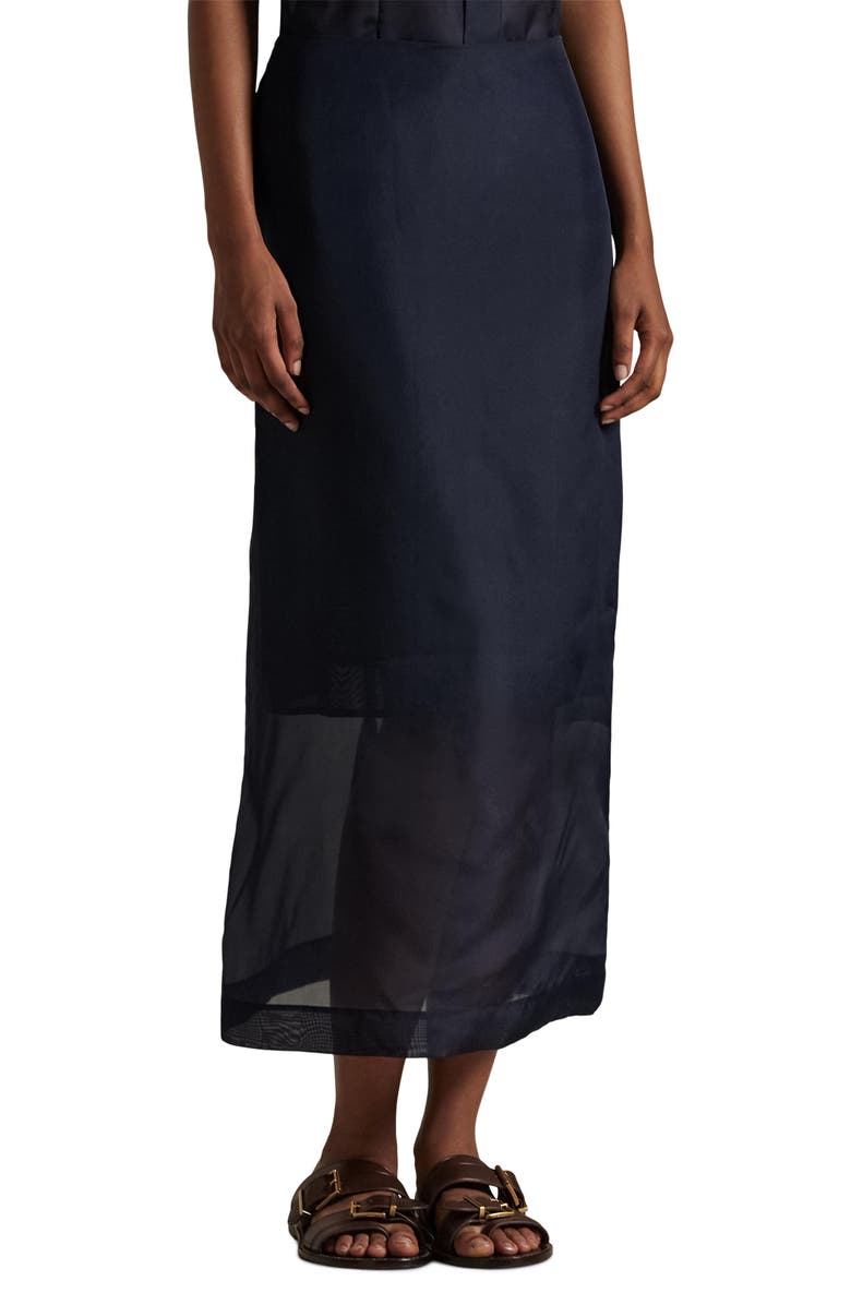 Polo Ralph Lauren Silk Organza Midi Skirt, Main, color, Atlantic
