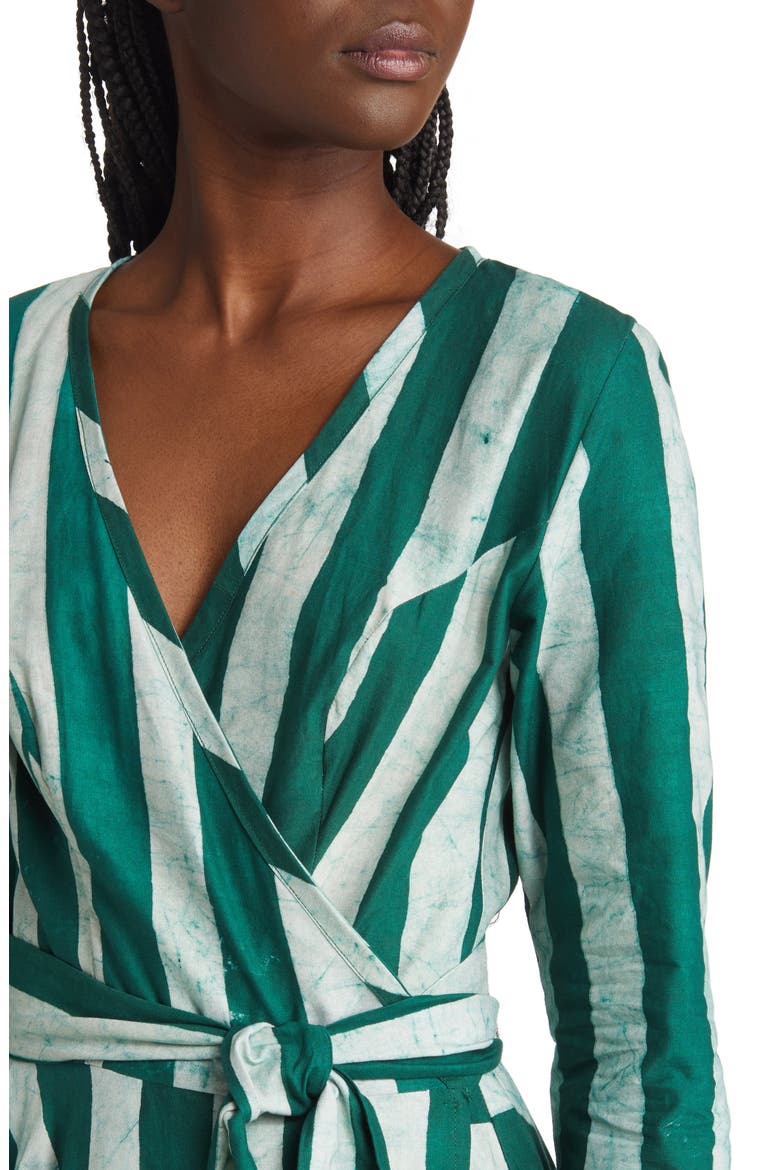 Stripe Wrap Dress, Alternate, color, GREEN/ WHITE