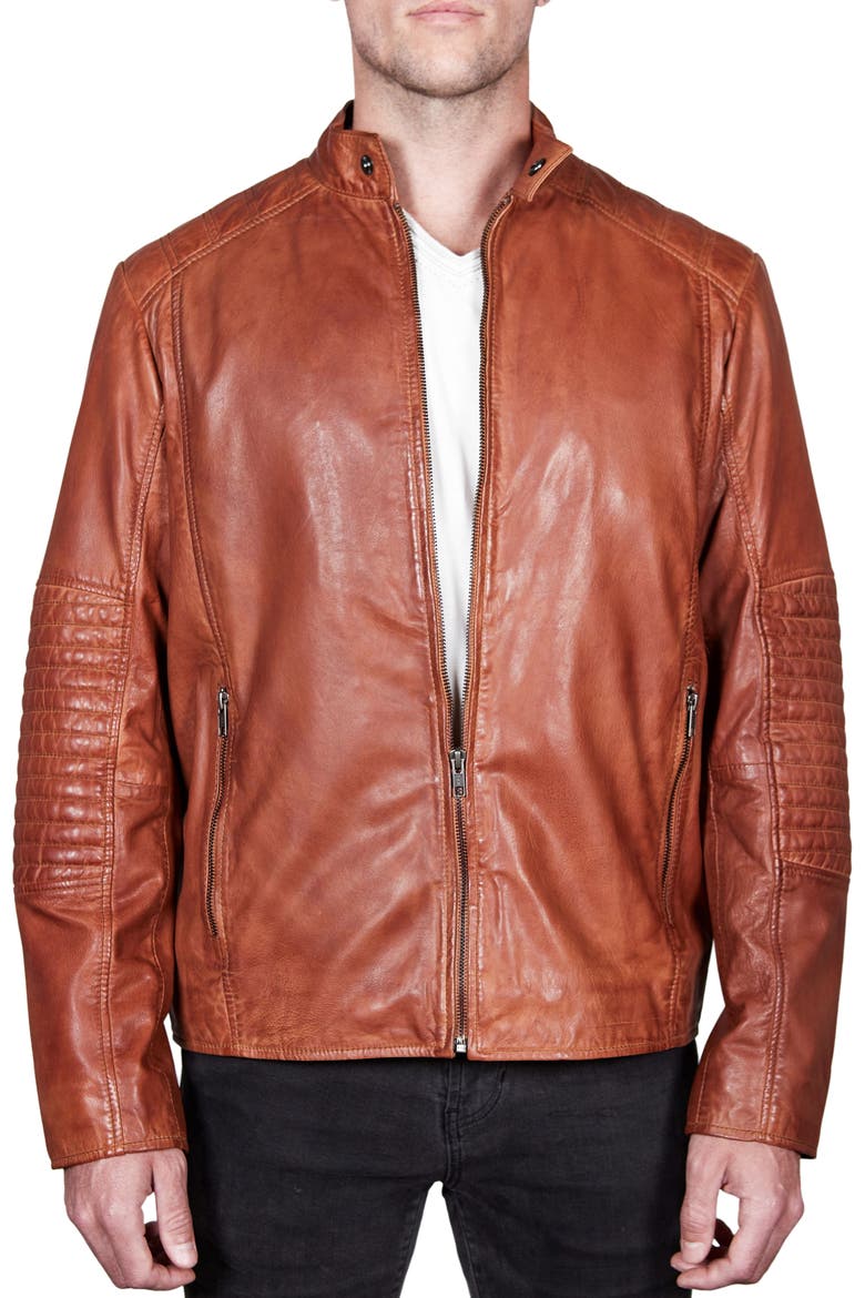Lamb Leather Moto Jacket, Main, color, COGNAC