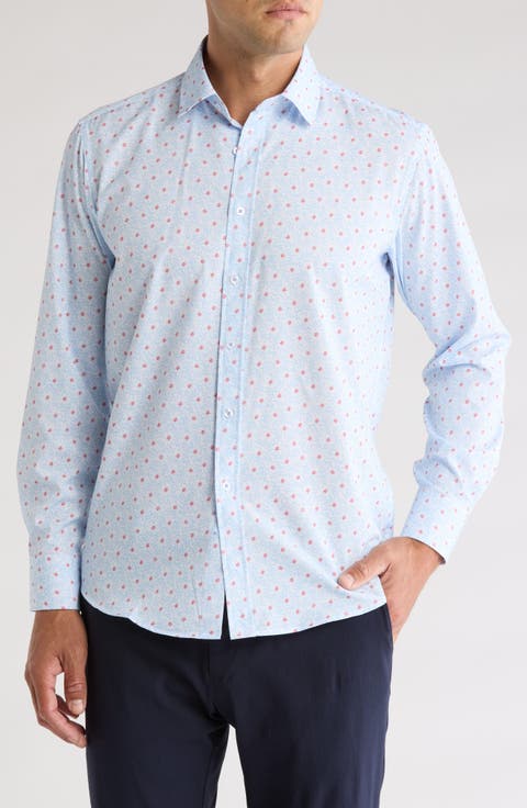 Ditsy Floral Print Stretch Button-Up Shirt