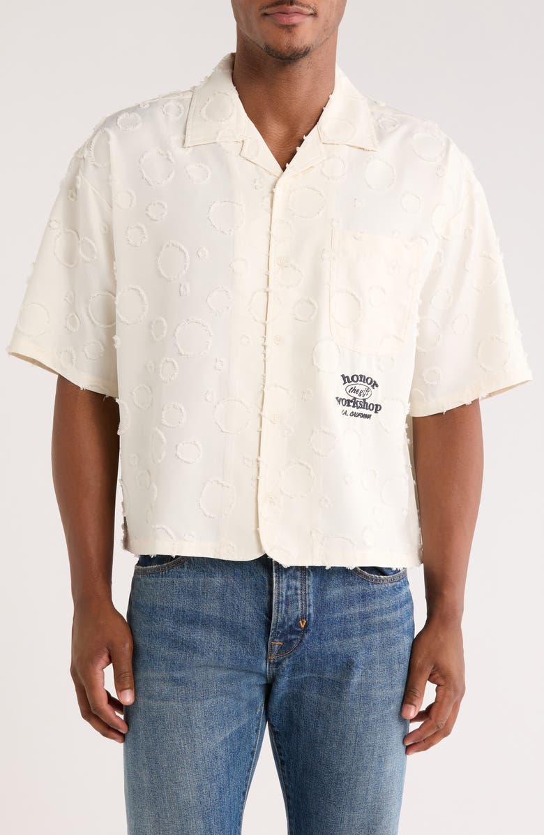 HONOR THE GIFT Textured Polka Dot Camp Shirt, Main, color, White