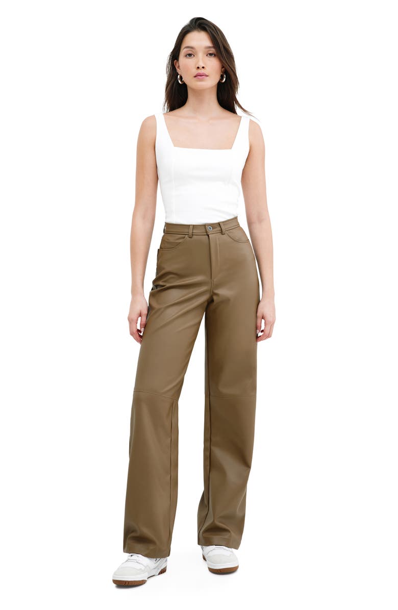 Marcella Julien High Waist Faux Leather Wide Leg Pants, Alternate, color, Latte