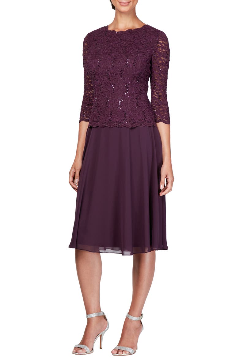 Faux Two-Piece Cocktail Dress, Main, color, DEEP PLUM
