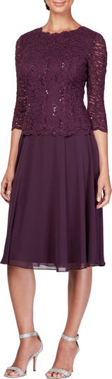 Alex Evenings Bella Sequin Lace Dress Navy / 6