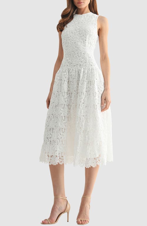 Mila Mae Floral Embroidered Sleeveless Midi Dress In White