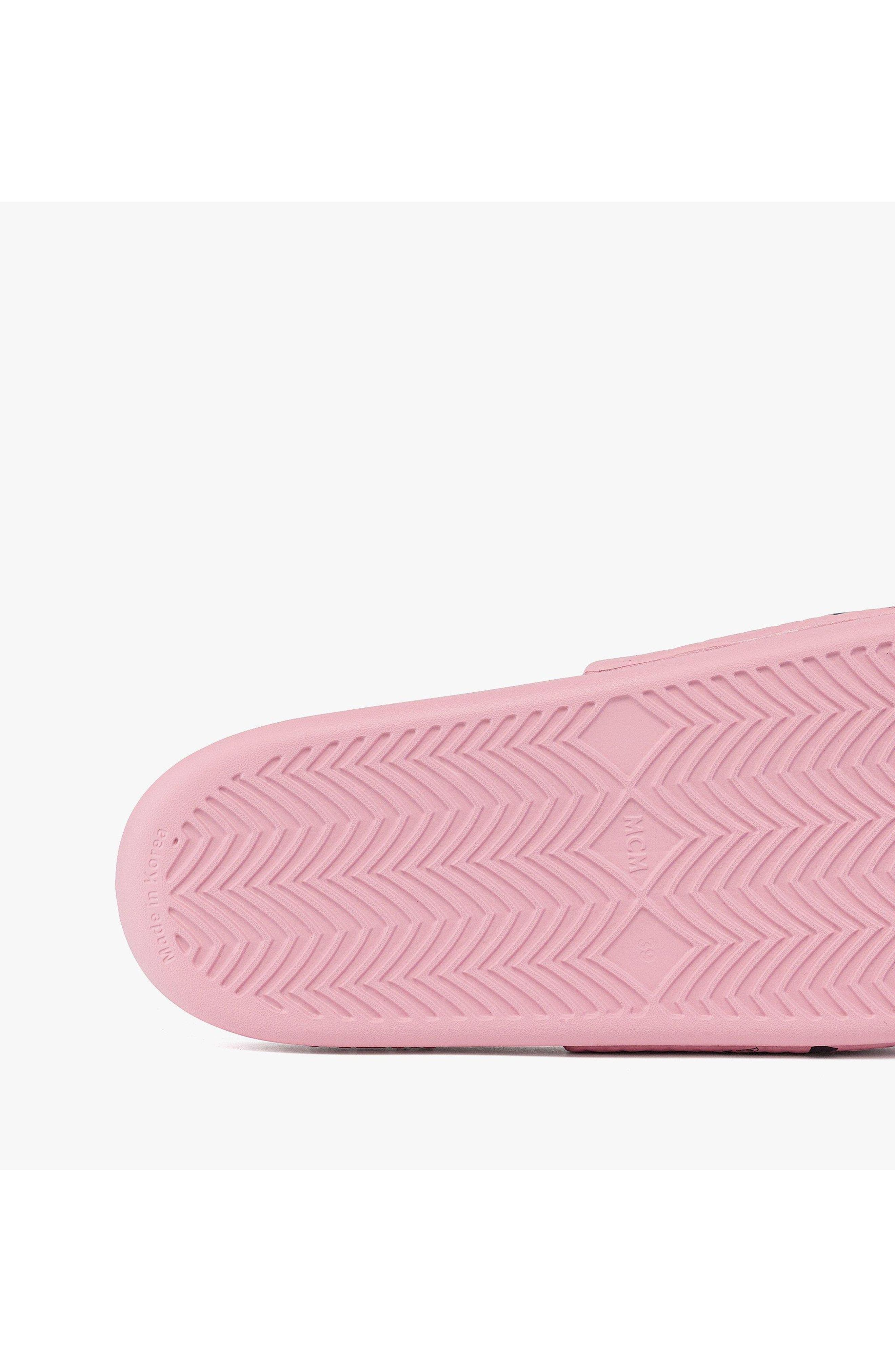 MCM Women's Monogram Print Rubber Slides, Alternate, color, Soft Pink