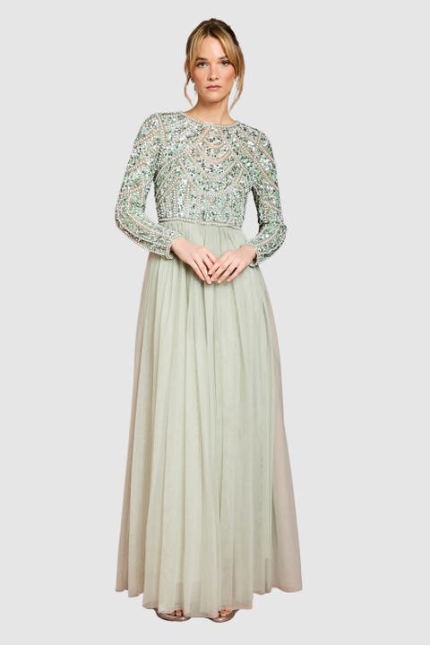 Sequin Bodice Tulle Skirt Maxi Dress