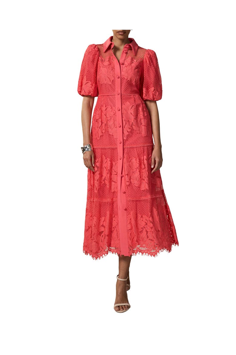 Lace Midi Shirt Dress, Main, color, Hot Pink