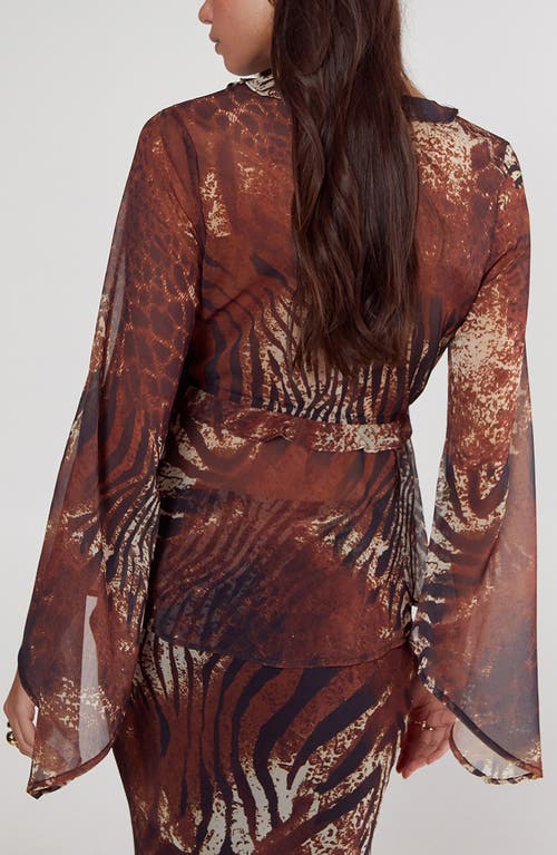 Nasty Gal Animal Print Crinkle Chiffon Top In Brown