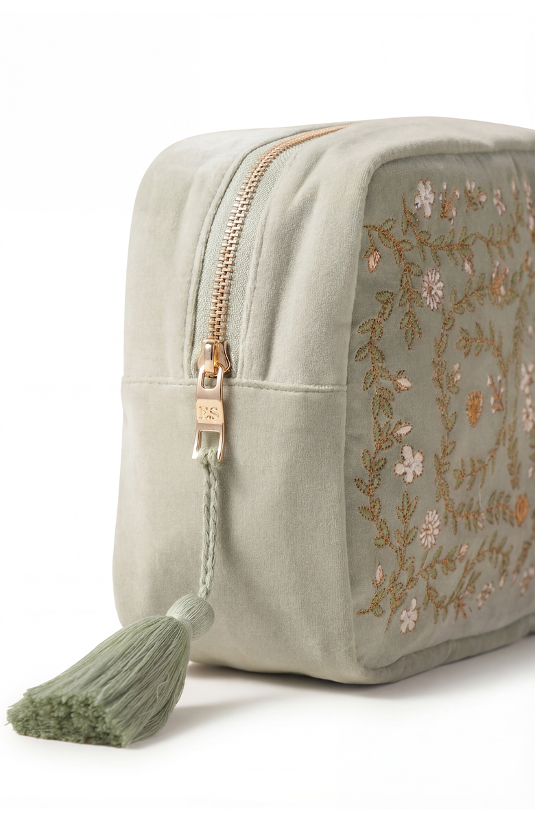 Elizabeth Scarlett Mediterranean Garden Velvet Wash Bag, Alternate, color, Sage