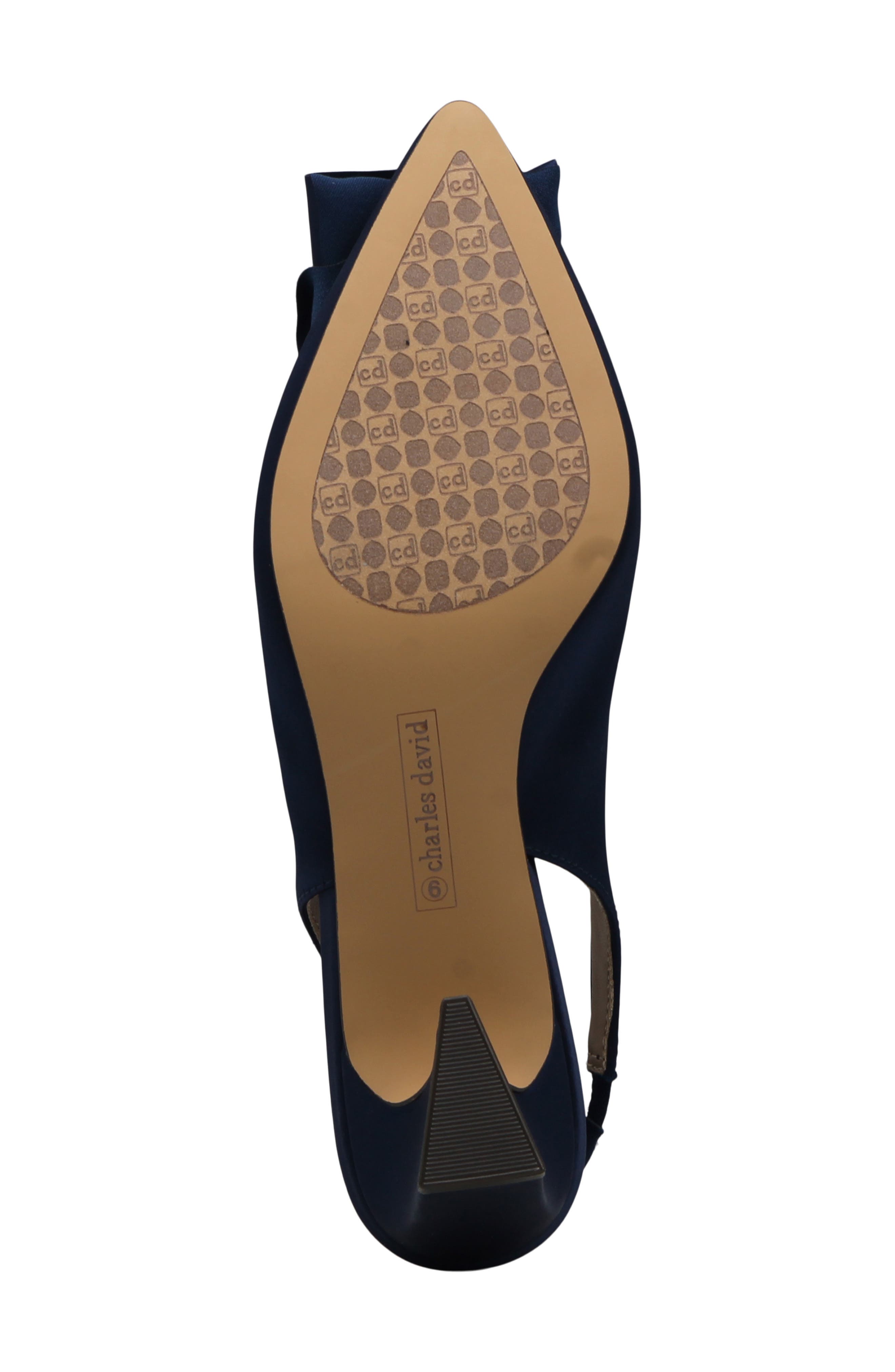 Arsa Rosette Pointed Toe Slingback Pump, Alternate, color, NAVY-ST