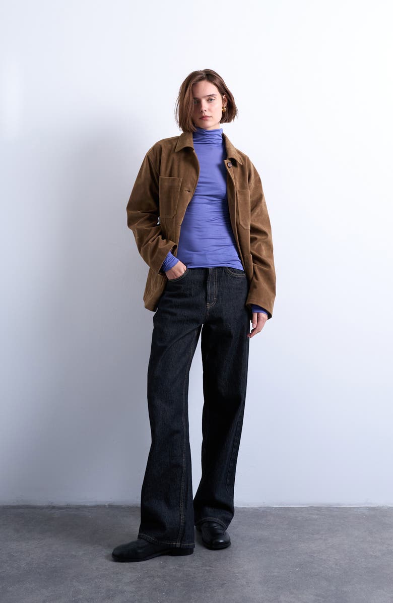 Topshop Funnel Neck Long Sleeve Top, Alternate, color, Purple