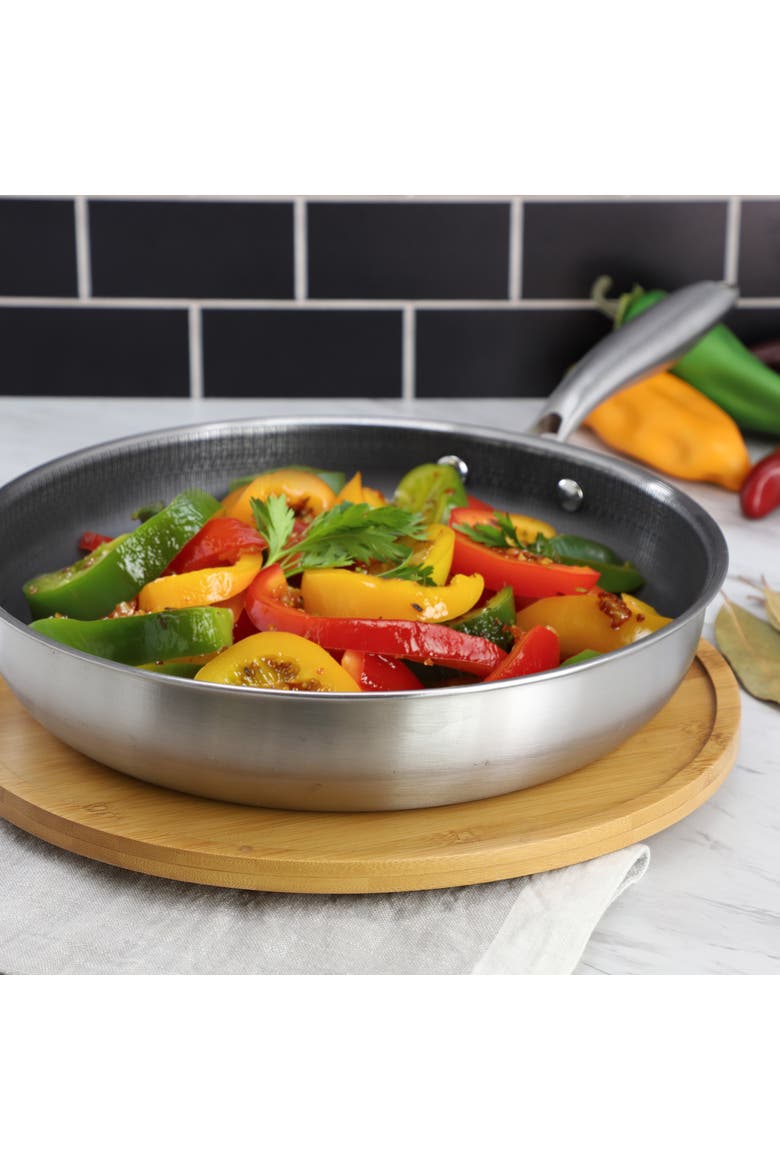 11in Embossed Interior Stainless Steel Frying Pan, Alternate, color, Silver