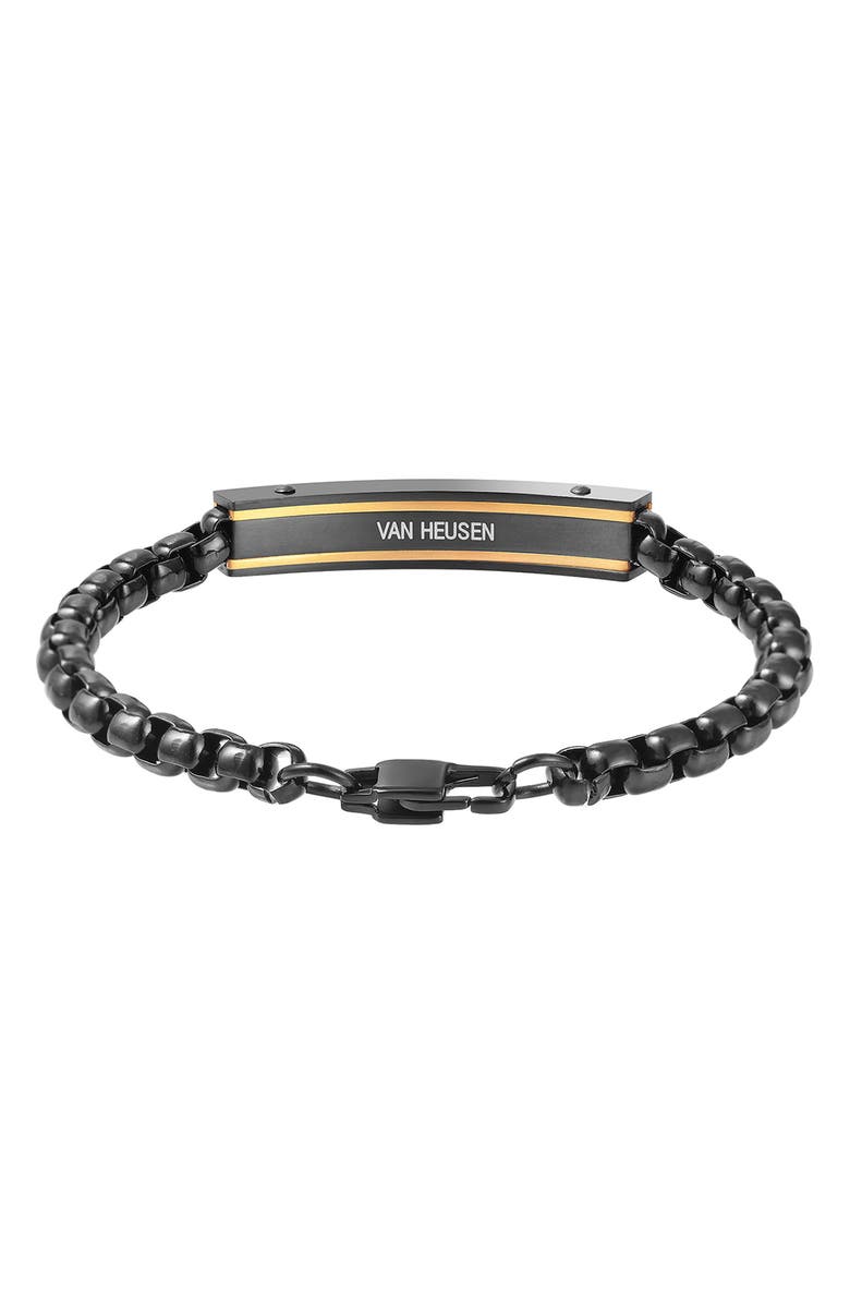 VAN HEUSEN Men's ID Tag Box Chain Bracelet, Alternate, color, Black