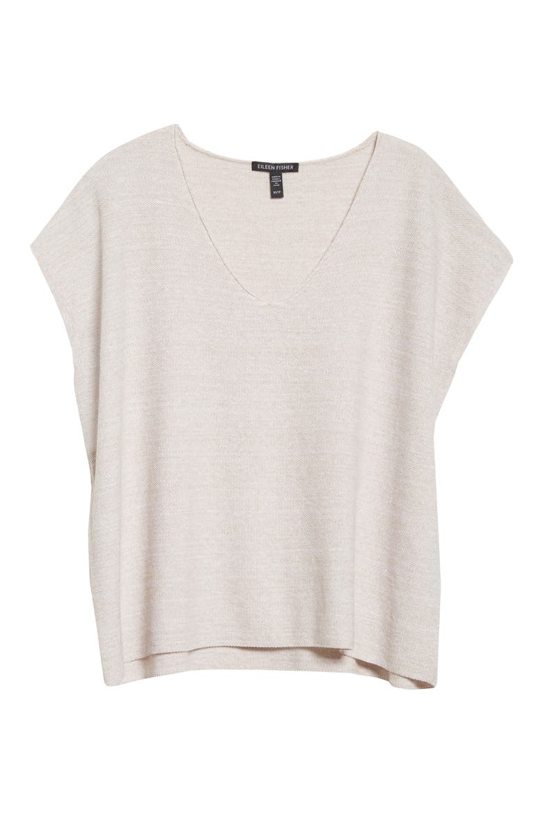 Boxy V-Neck Organic Cotton & Linen Knit Top, Alternate, color, NATURAL