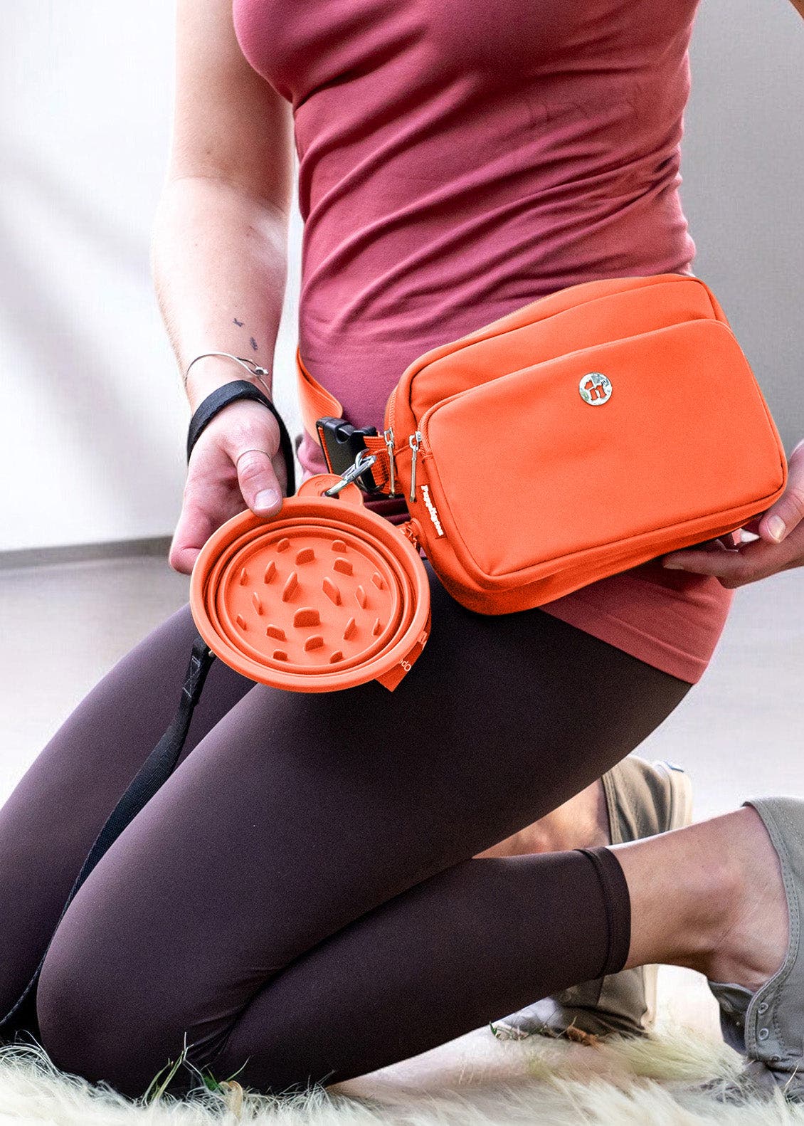 Puppington Walk Star Kit 3-in-1 Dog Walk Bag, Bowl, & Leash plus Matching 90 Refill Dog Poop Bags, Alternate, color, Poppy Orange