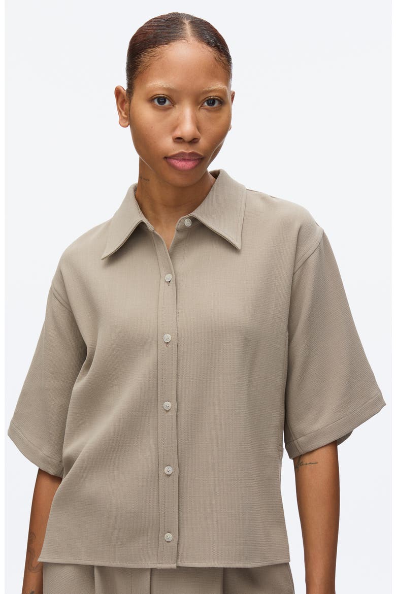 Boxy Short Sleeve Wool Shirt, Alternate, color, STONE GREY