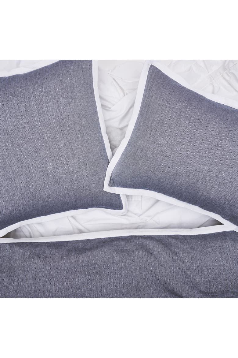 Roscoe Indigo Mini Herringbone Pattern 100% Cotton Euro Sham w/ Flange 26" x 26", Alternate, color, Blue