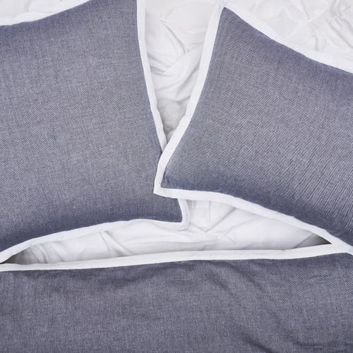 Carol & Frank Roscoe Indigo Mini Herringbone Pattern 100% Cotton Euro Sham W/ Flange 26" X 26" In Blue