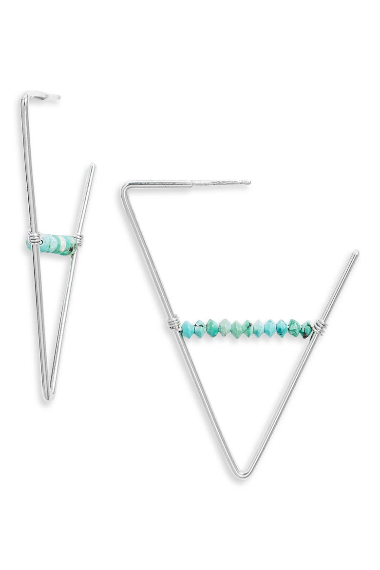 Geo Beaded Hoop Earrings, Main, color, STERLING SILVER