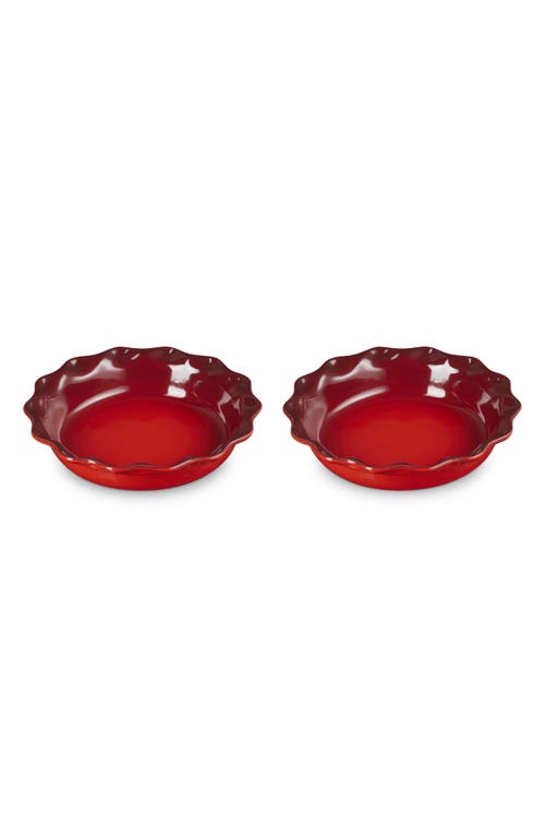 Le Creuset Set Of 2 9-inch Heritage Stoneware Pie Dishes In Cerise