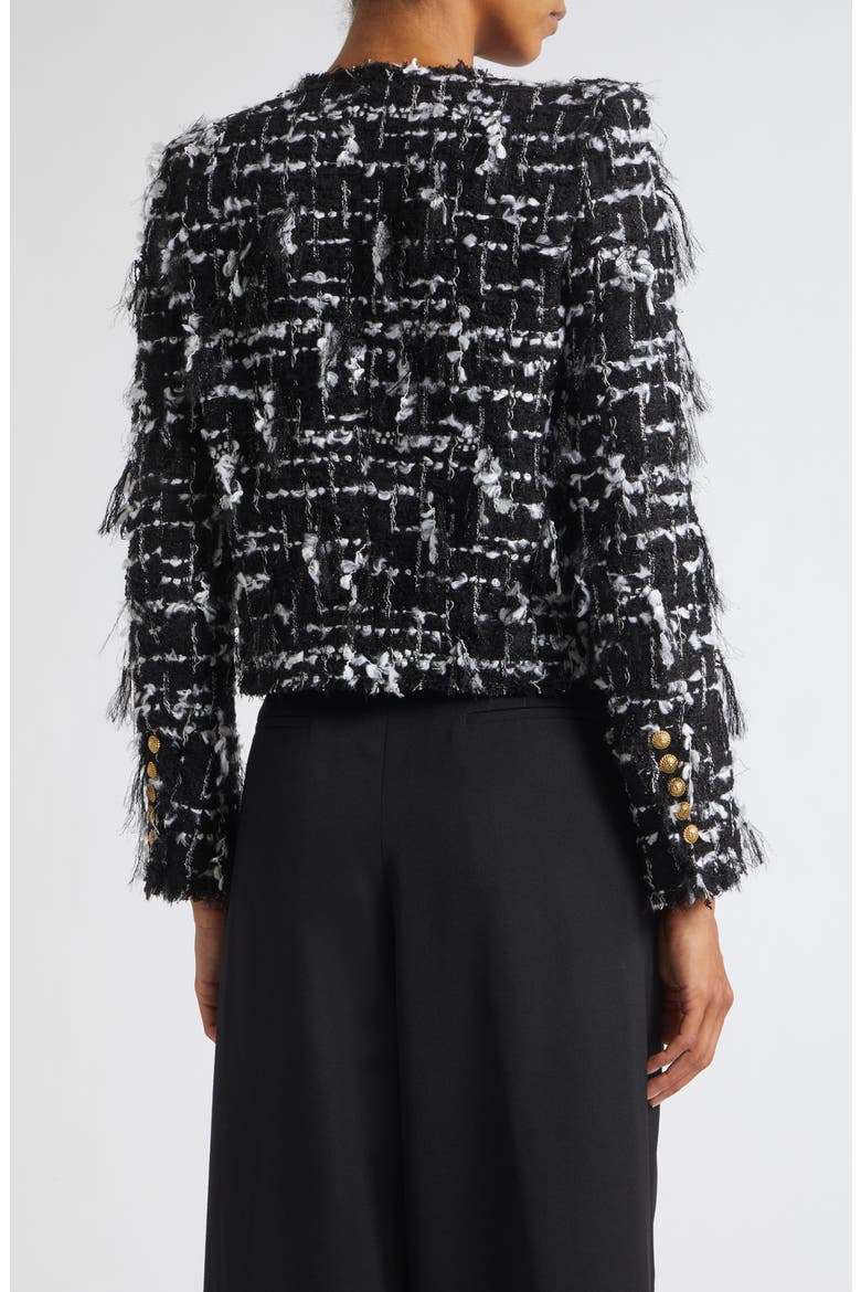 Check Fringe Tweed Crop Jacket, Alternate, color, EAB BLK/ WHITE