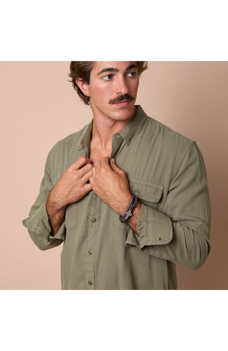 Lucky Brand Braided Leather Bracelet with Cross, Alternate, color, Brown, Silver